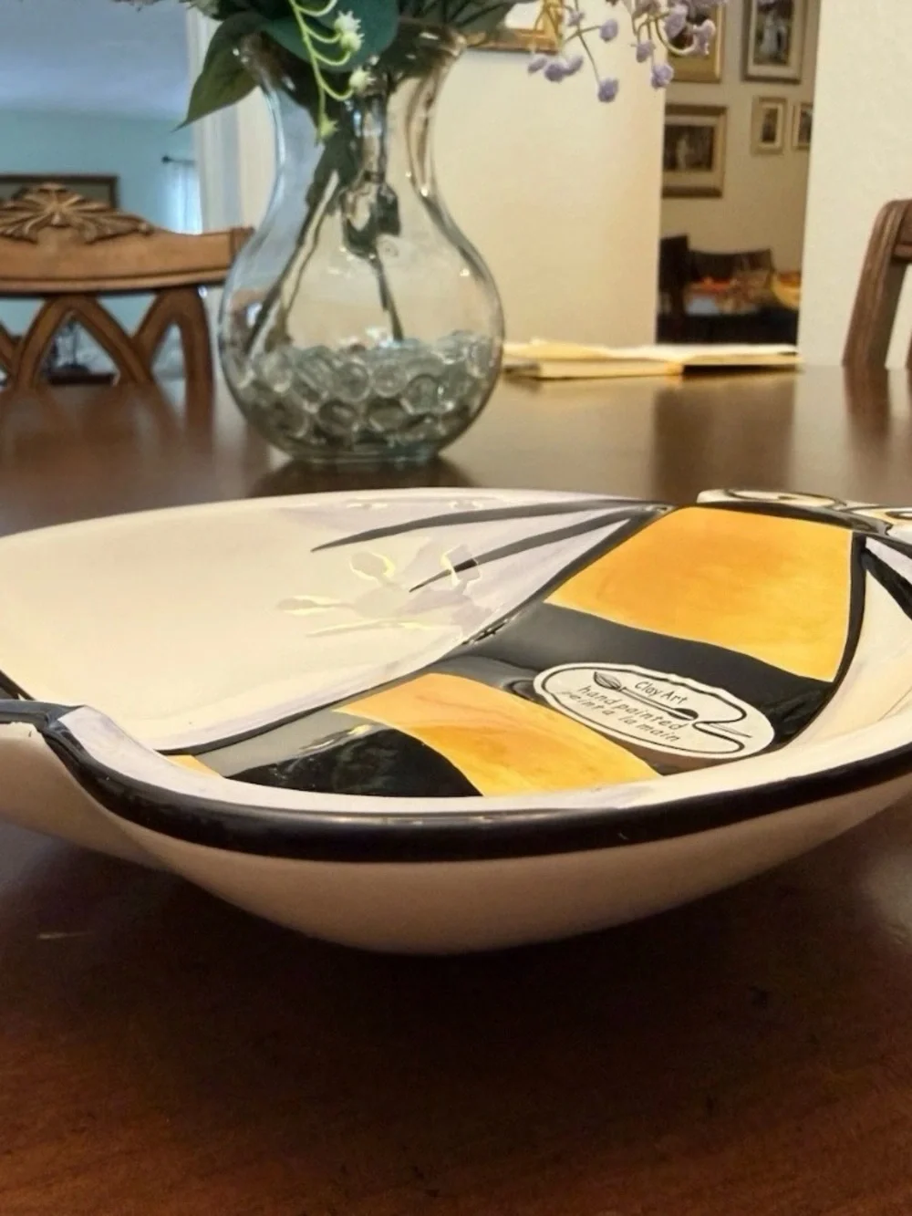 Clay Art Hand Painted Bumble Bee Ceramic Divided Serving Dish 9.5”